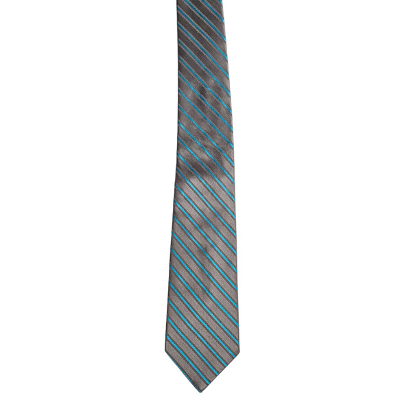 Express Design Studio Men's Tie Gray Aqua Striped Silk Blend Made in China NWT - Picture 1 of 6